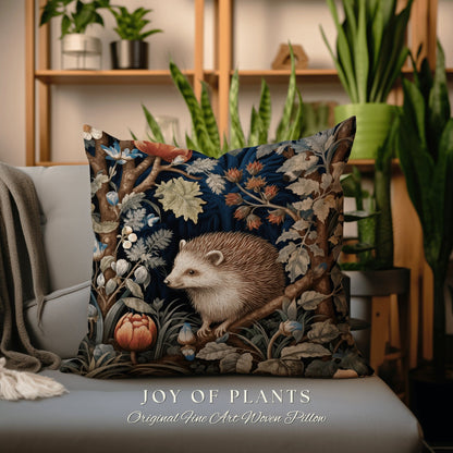 Maximalist Hedgehog Pillow | Morris Inspired Pillow Woodland Cottagecore Decor Pillow Maximalist Home Decor Custom Morris Style Hedge Hog |