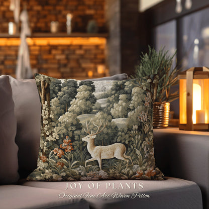 Woodland Deer Pillow Fairycore | William Morris Inspired Woodland Fairy Core Decor Cushion Maximalist Ornate Home Decor Throw Pillow