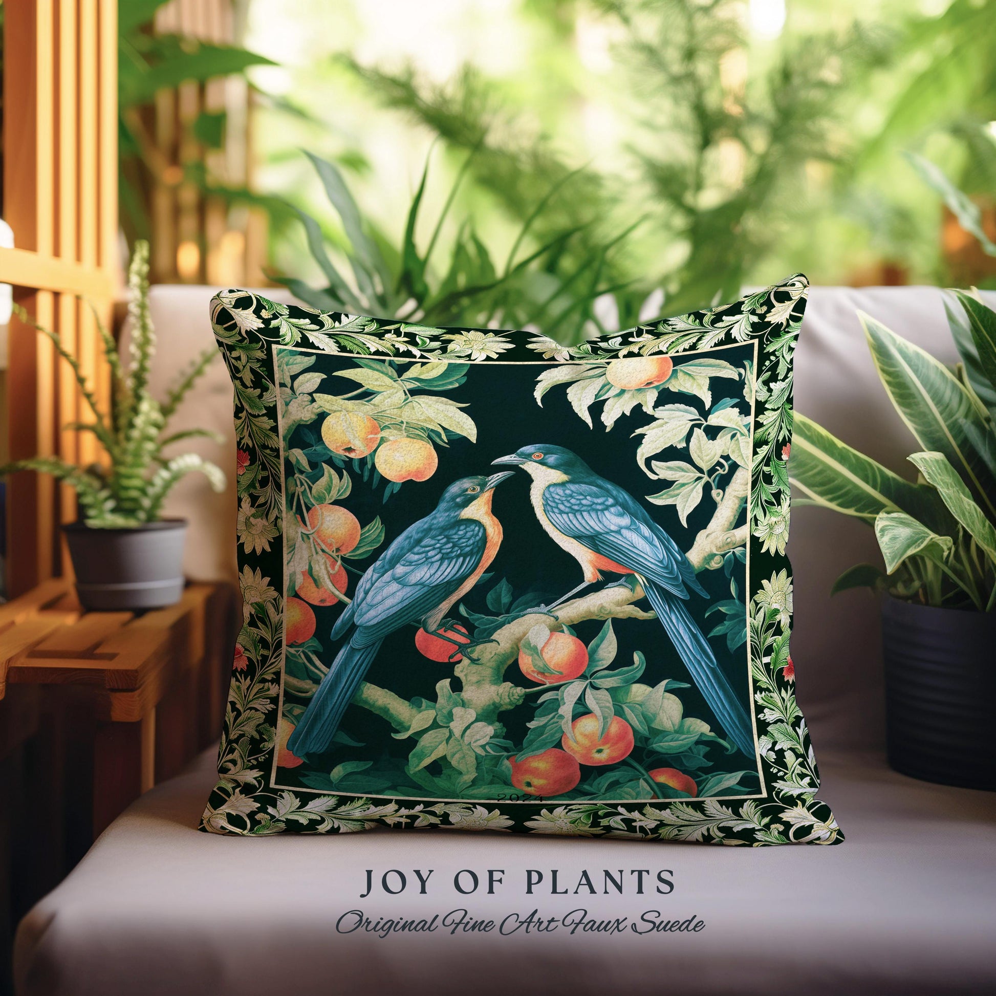 Victorian Gothic Woodland Bird Botanical Pillow | Dark Cottagecore Crowcore Raven Dark Academia Tapestry Cushion Love Bird Gift Forestcore