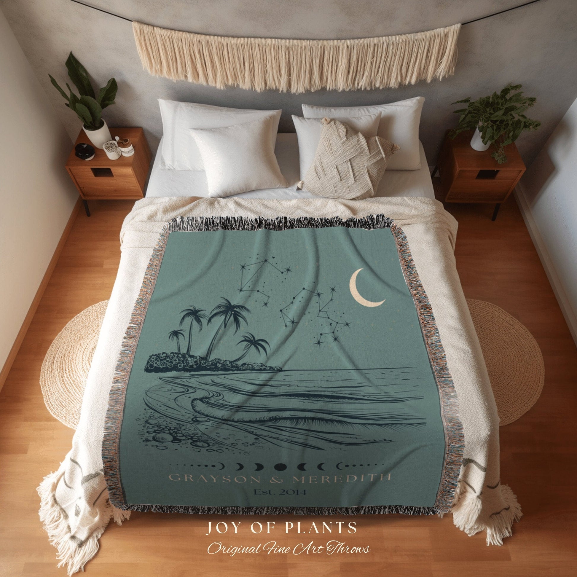 Beach Wedding Anniversary Blanket | Landscape Wall Art Celestial Aesthetic Zodiac Sign Couples Custom Constellation Gift Personalized Stars