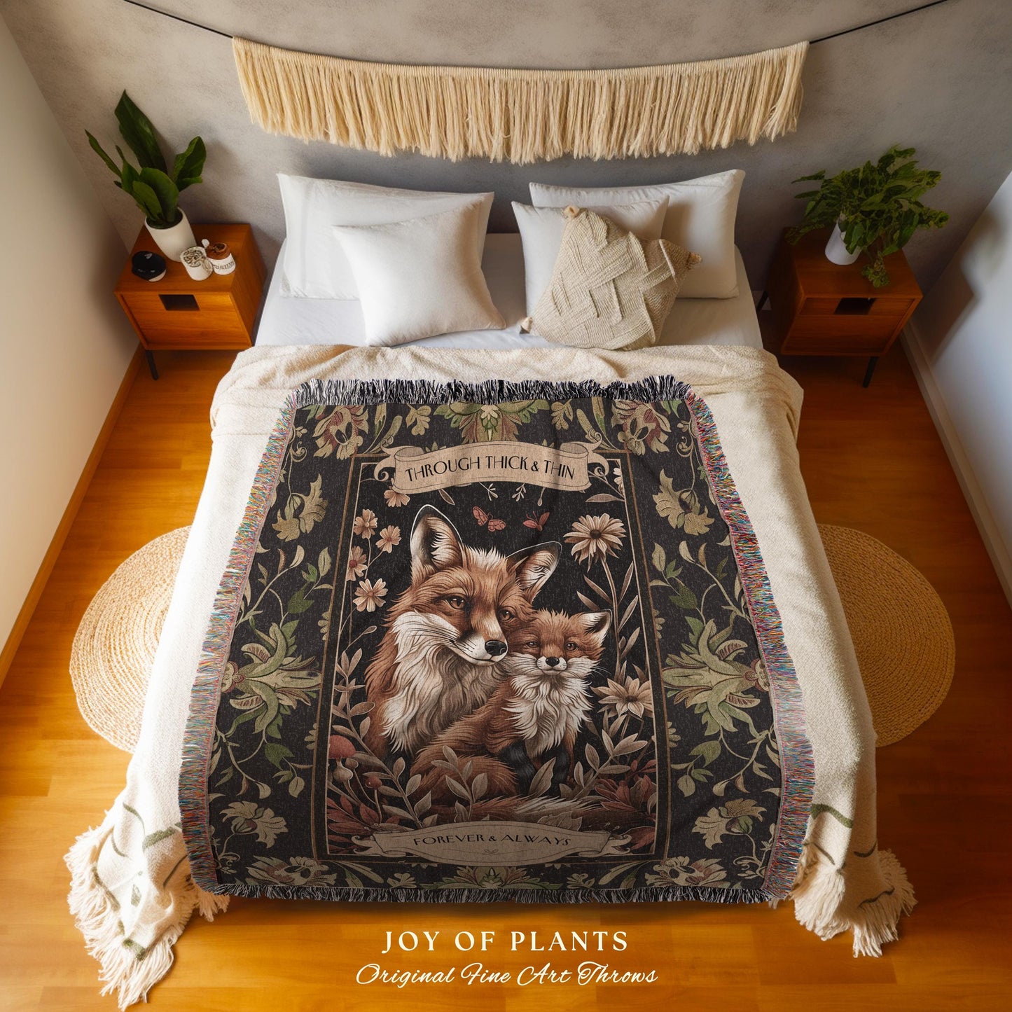 Custom Family Fox Blanket Personalized Cozy Vintage Cottagecore Decor | Woodland Animal Art Meaningful Gift for Parent & Child Customizable