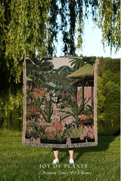 Vintage Tropical Plant Blanket | Nature Blanket Tapestry Botanical Fairy Grunge Room Decor Fairycore Floral Cottagecore Blanket Floral Decor