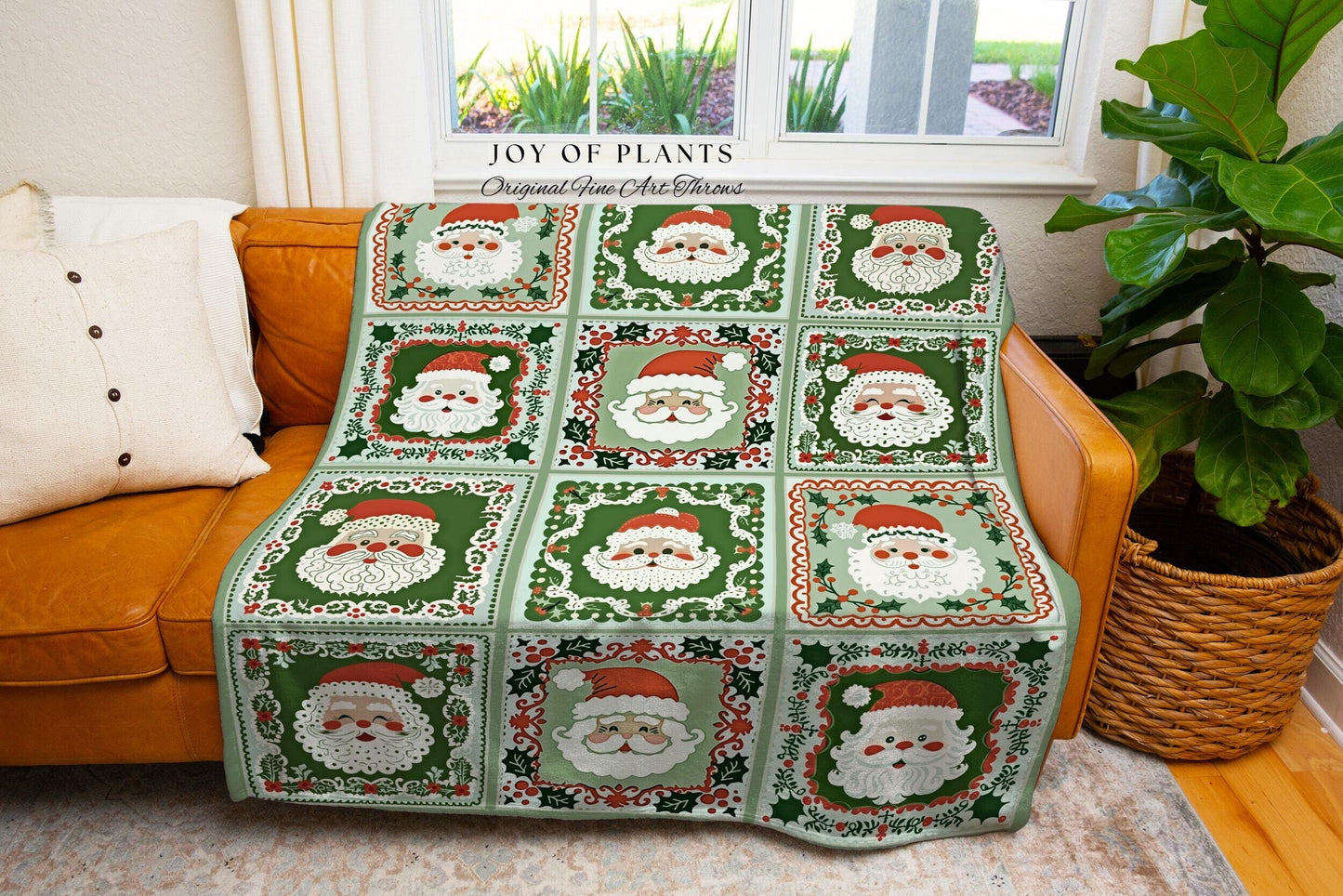 Pastel Christmas Santa Claus Blanket Soft Cottagecore Holiday Decor, Vintage Mint Green Retro Tapestry Throw Cozy Festive Winter Art Accent