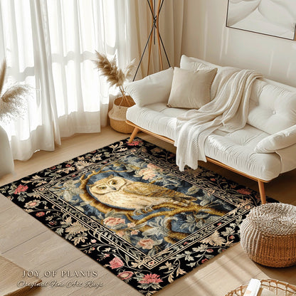 Ethereal Bedroom Round Owl Rug Morris Inspired Cottagecore Whimsical Room Soft Aesthetic Light Academia Style | Pastel Owl Home Decor Rug