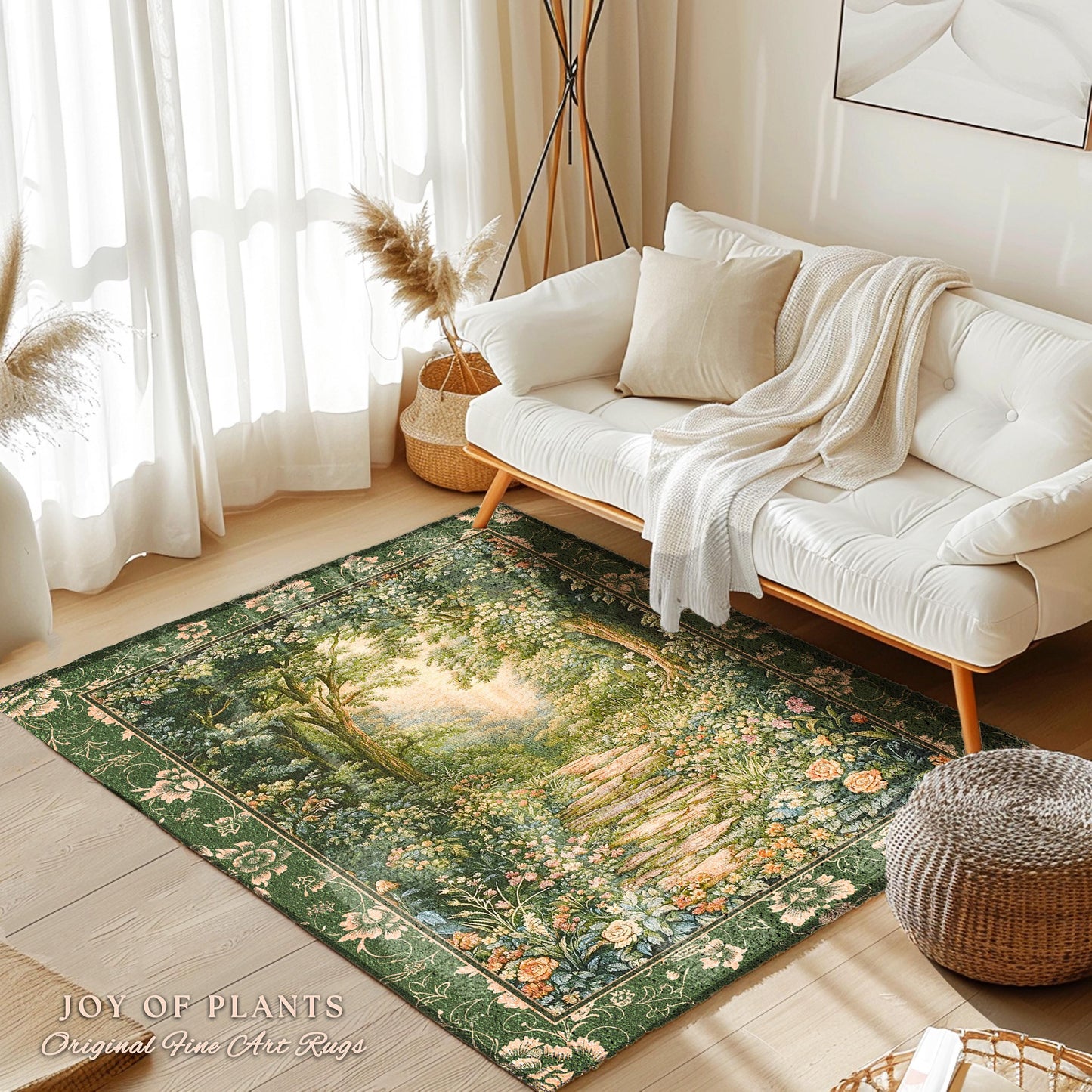 Mystic Garden Fairytale Landscape Area Rug | Fairycore Woodland Nature Lover Book Nook Floor Mat Cozy Earthy Bedroom Decor Whimsical Floral