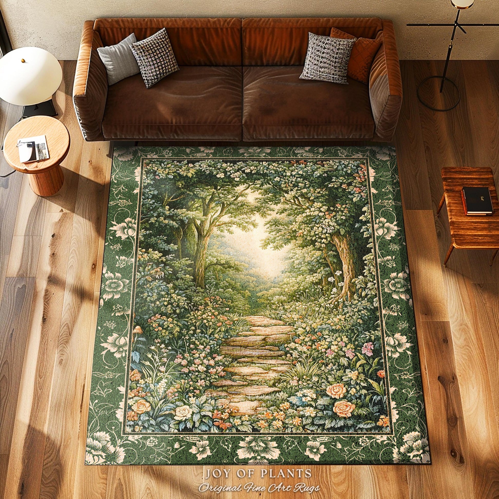 Mystic Garden Fairytale Landscape Area Rug | Fairycore Woodland Nature Lover Book Nook Floor Mat Cozy Earthy Bedroom Decor Whimsical Floral