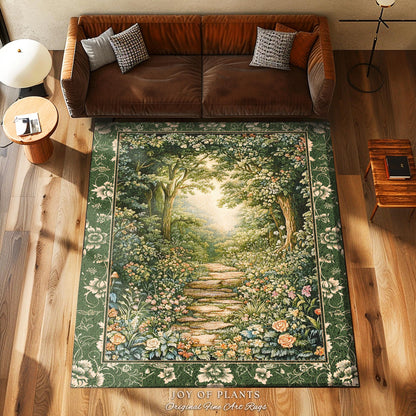 Mystic Garden Fairytale Landscape Area Rug | Fairycore Woodland Nature Lover Book Nook Floor Mat Cozy Earthy Bedroom Decor Whimsical Floral