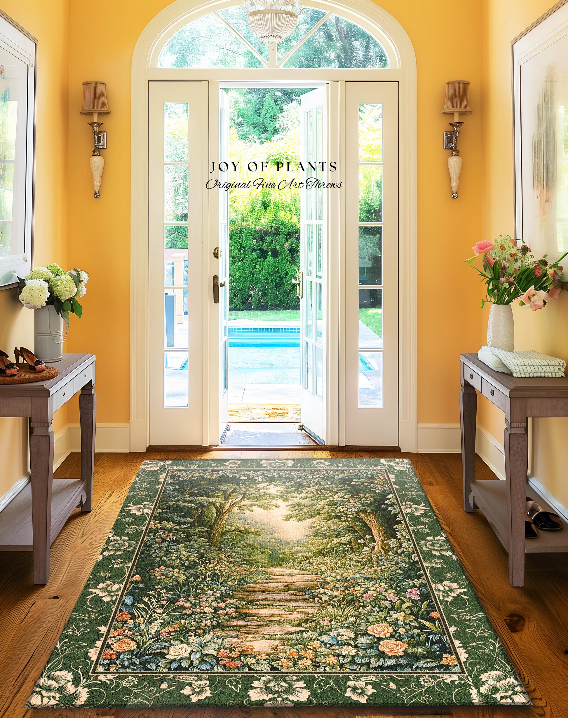 Mystic Garden Fairytale Landscape Area Rug | Fairycore Woodland Nature Lover Book Nook Floor Mat Cozy Earthy Bedroom Decor Whimsical Floral