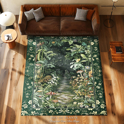 Soft Green Woodland Area Rug for Bedroom | Fairycore Woodland Nature Lover Book Nook Cozy Earthy Bedroom Decor Jungle Whimsical Aesthetic |
