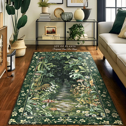 Soft Green Woodland Area Rug for Bedroom | Fairycore Woodland Nature Lover Book Nook Cozy Earthy Bedroom Decor Jungle Whimsical Aesthetic |