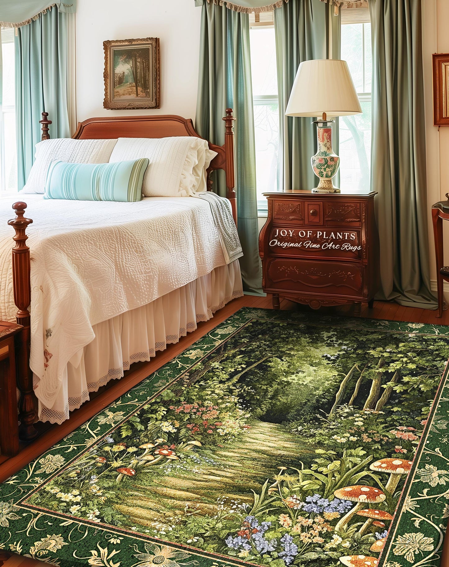 Natural Plants Ethereal Folklore Area Rug | Woodland Fairy Inspired Nature Lover Bedroom Cozy Earthy Bedroom Decor Mystical Floral Landscape