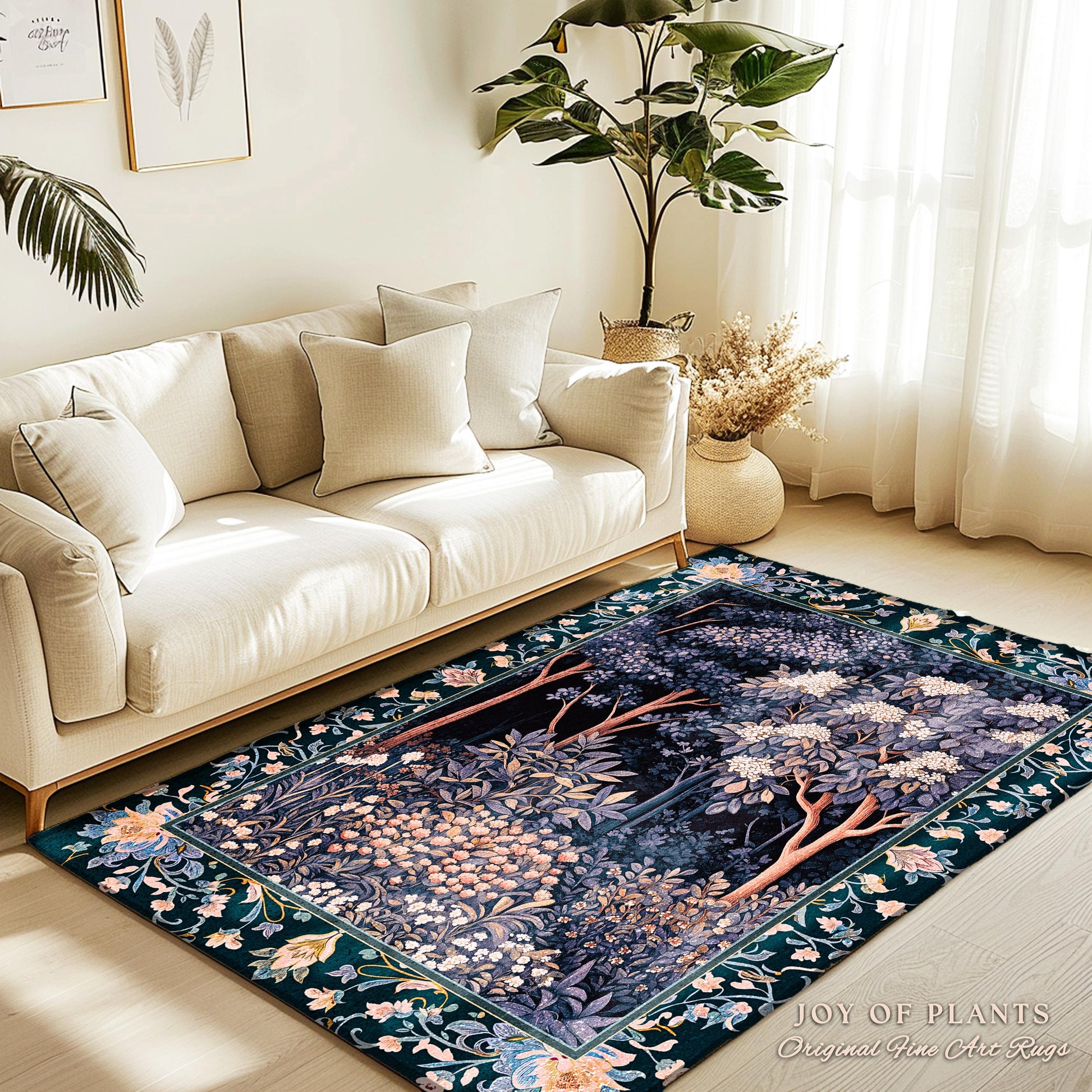 Fairycore Aesthetic Botanical Rug | Dark Academia Ethereal Lavender Purple Area Rug Nature Inspired Woodland Wildflowers Decor Ethereal |