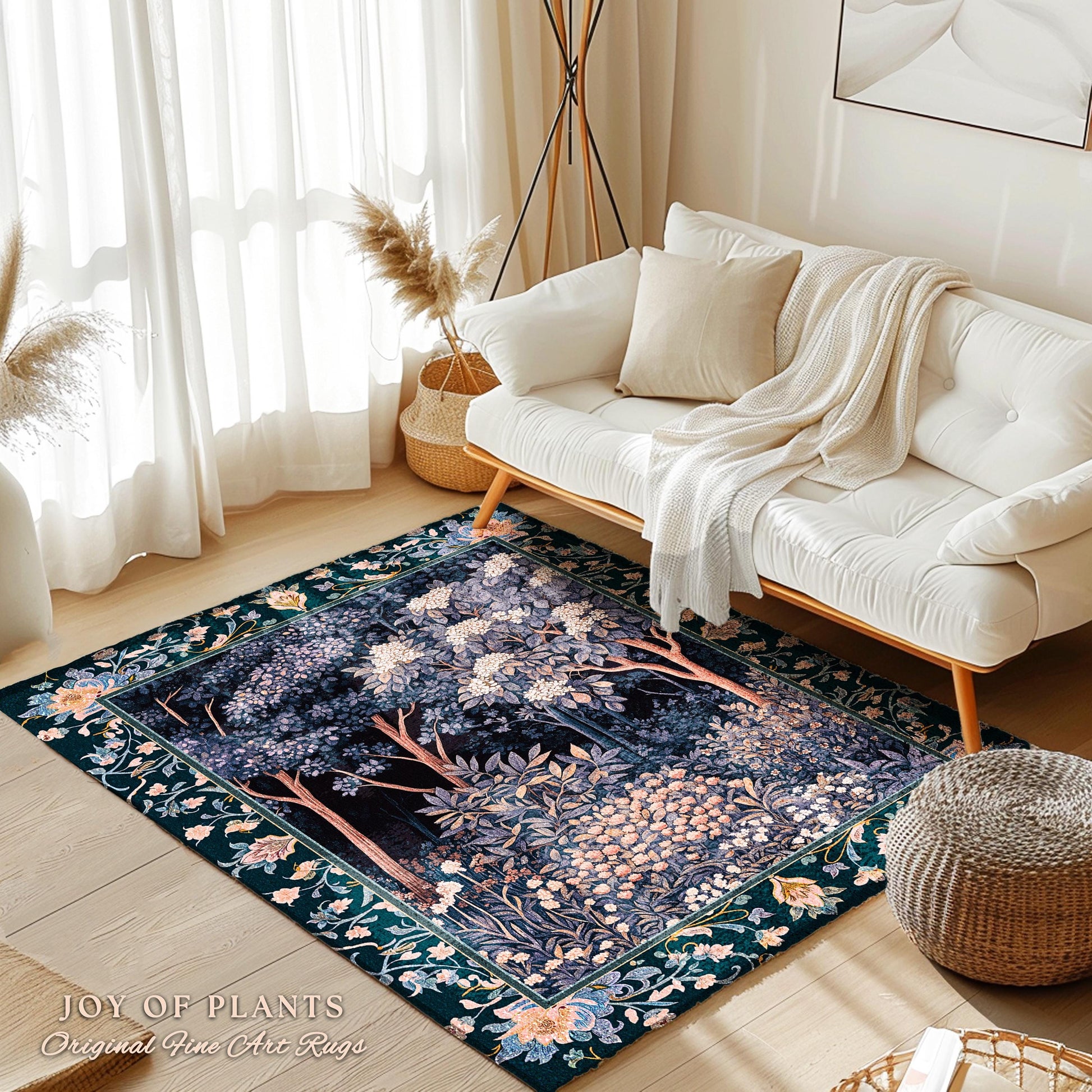 Fairycore Aesthetic Botanical Rug | Dark Academia Ethereal Lavender Purple Area Rug Nature Inspired Woodland Wildflowers Decor Ethereal |