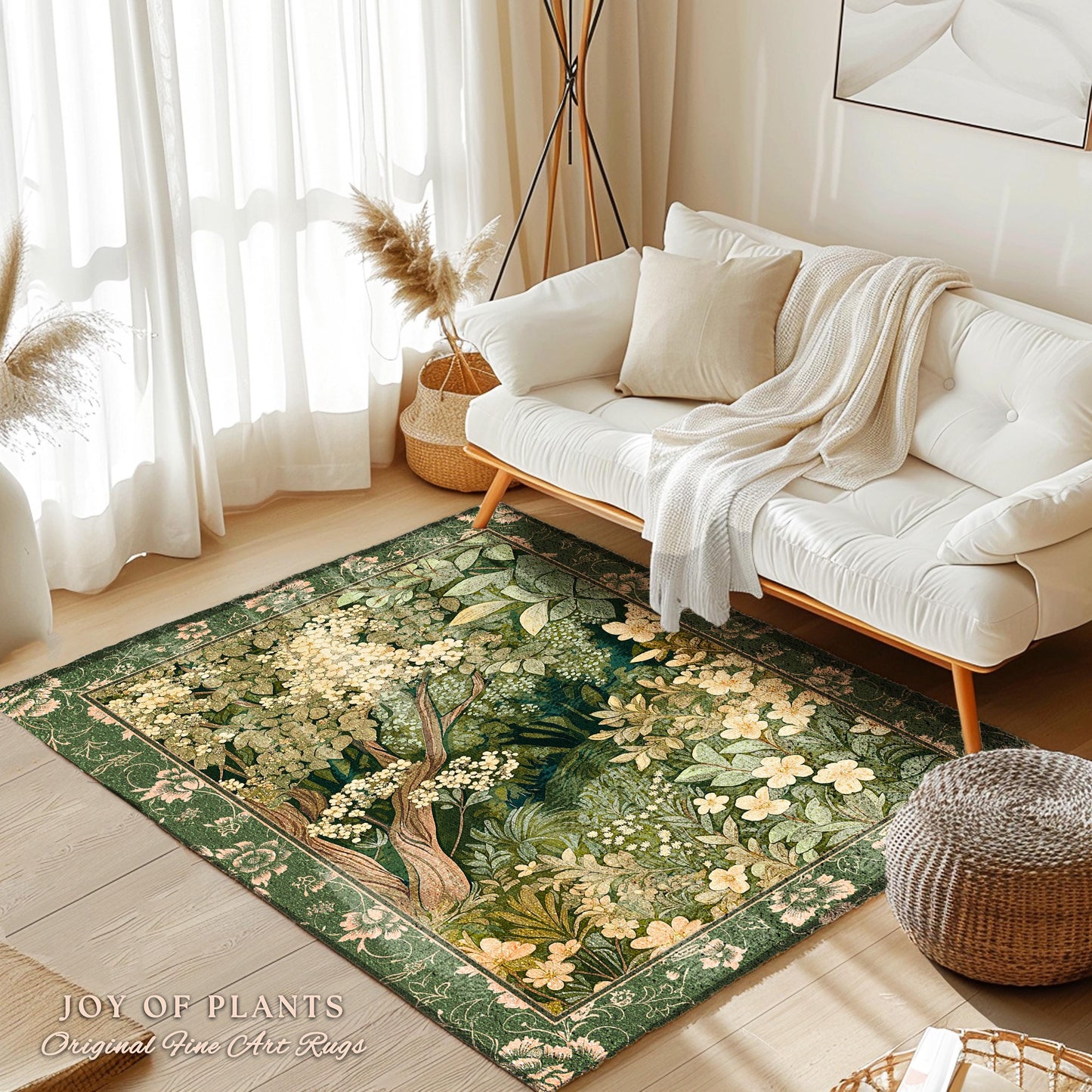 Soft Aesthetics Folklore Area Rug | Fairy Inspired Bedroom Cozy Cottagecore Room Decor Ethereal Nature Aesthetic Sage Green Indie Accent Rug