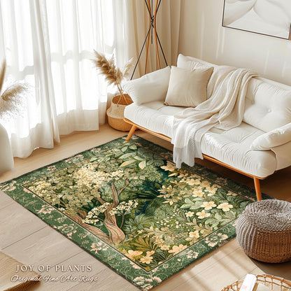 Soft Aesthetics Folklore Area Rug | Fairy Inspired Bedroom Cozy Cottagecore Room Decor Ethereal Nature Aesthetic Sage Green Indie Accent Rug