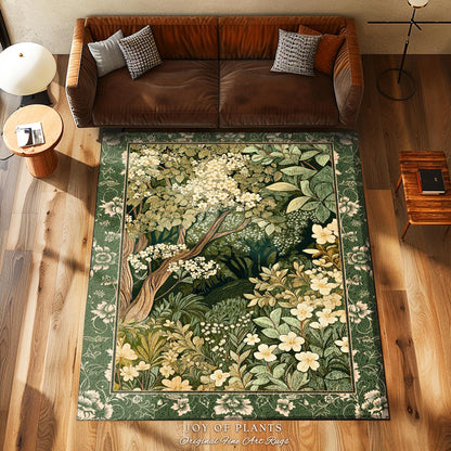 Soft Aesthetics Folklore Area Rug | Fairy Inspired Bedroom Cozy Cottagecore Room Decor Ethereal Nature Aesthetic Sage Green Indie Accent Rug