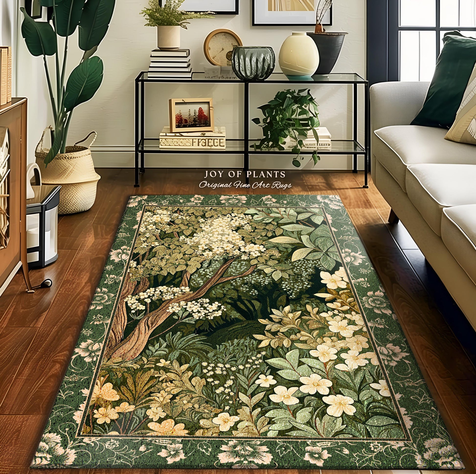 Soft Aesthetics Folklore Area Rug | Fairy Inspired Bedroom Cozy Cottagecore Room Decor Ethereal Nature Aesthetic Sage Green Indie Accent Rug