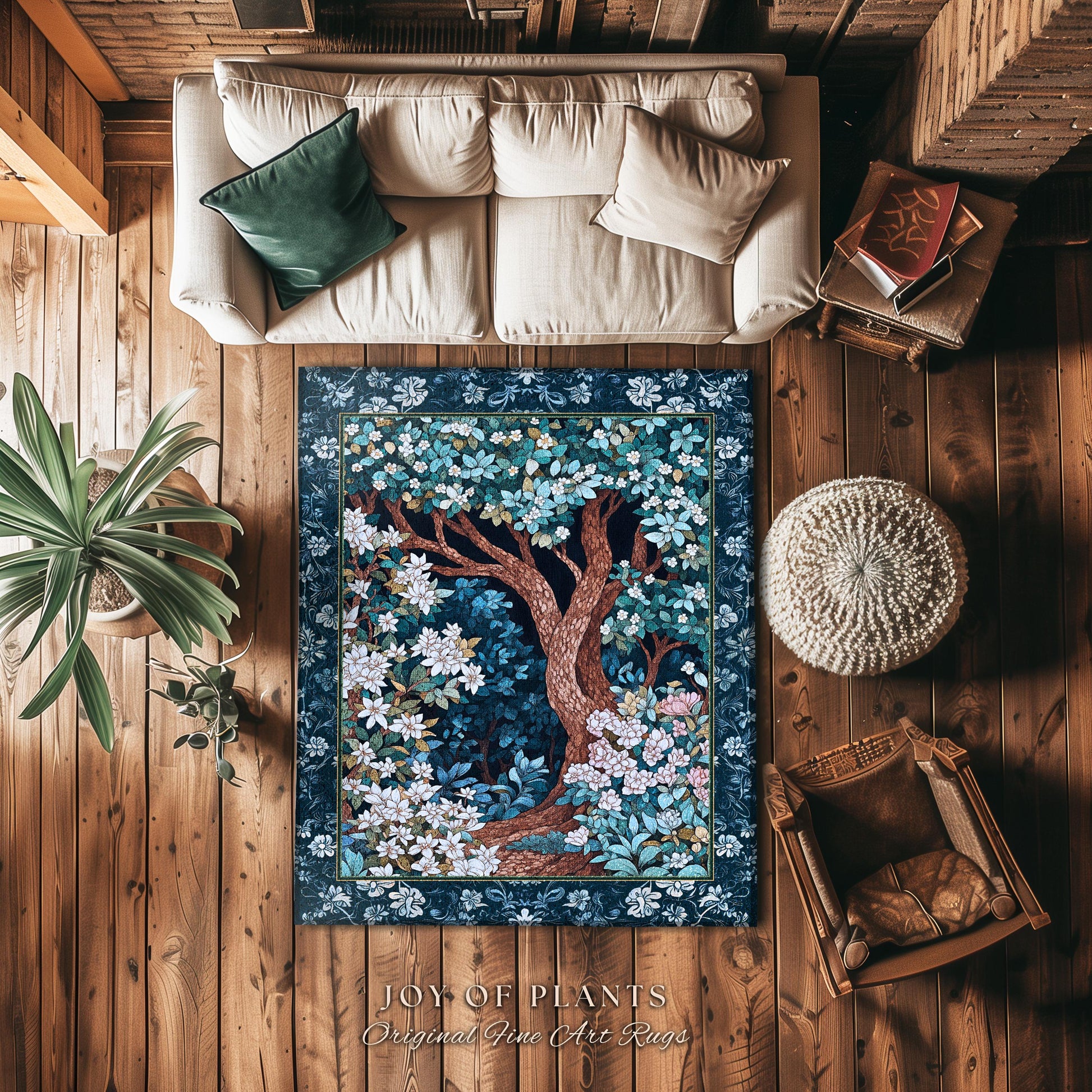 Bohemian Tree Rug Magical Aesthetic | Folklore Room Decor Ethereal Area Rug Nature Inspired Woodland Magic Wildflower Fairy Inspired Bedroom