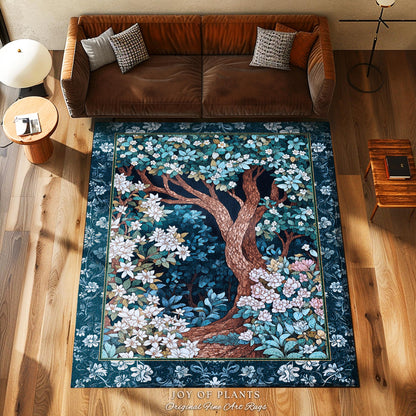 Bohemian Tree Rug Magical Aesthetic | Folklore Room Decor Ethereal Area Rug Nature Inspired Woodland Magic Wildflower Fairy Inspired Bedroom