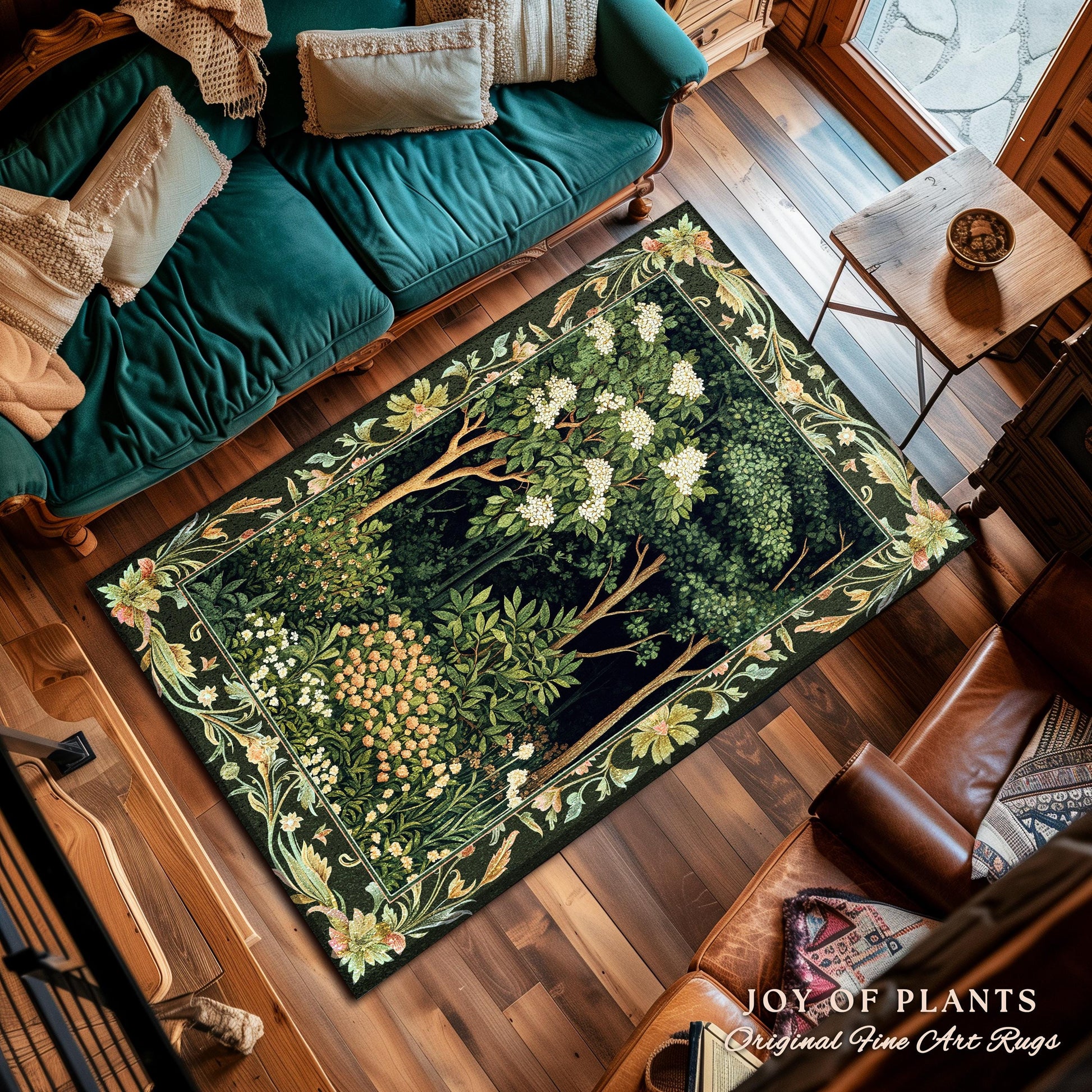 Emerald Green Medieval Tree Area Rug | Magical Woodland Cottagecore Aesthetic Nature Lover Book Nook Bedroom Olive Green Decor Bohemian Cute