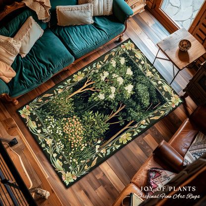 Emerald Green Medieval Tree Area Rug | Magical Woodland Cottagecore Aesthetic Nature Lover Book Nook Bedroom Olive Green Decor Bohemian Cute