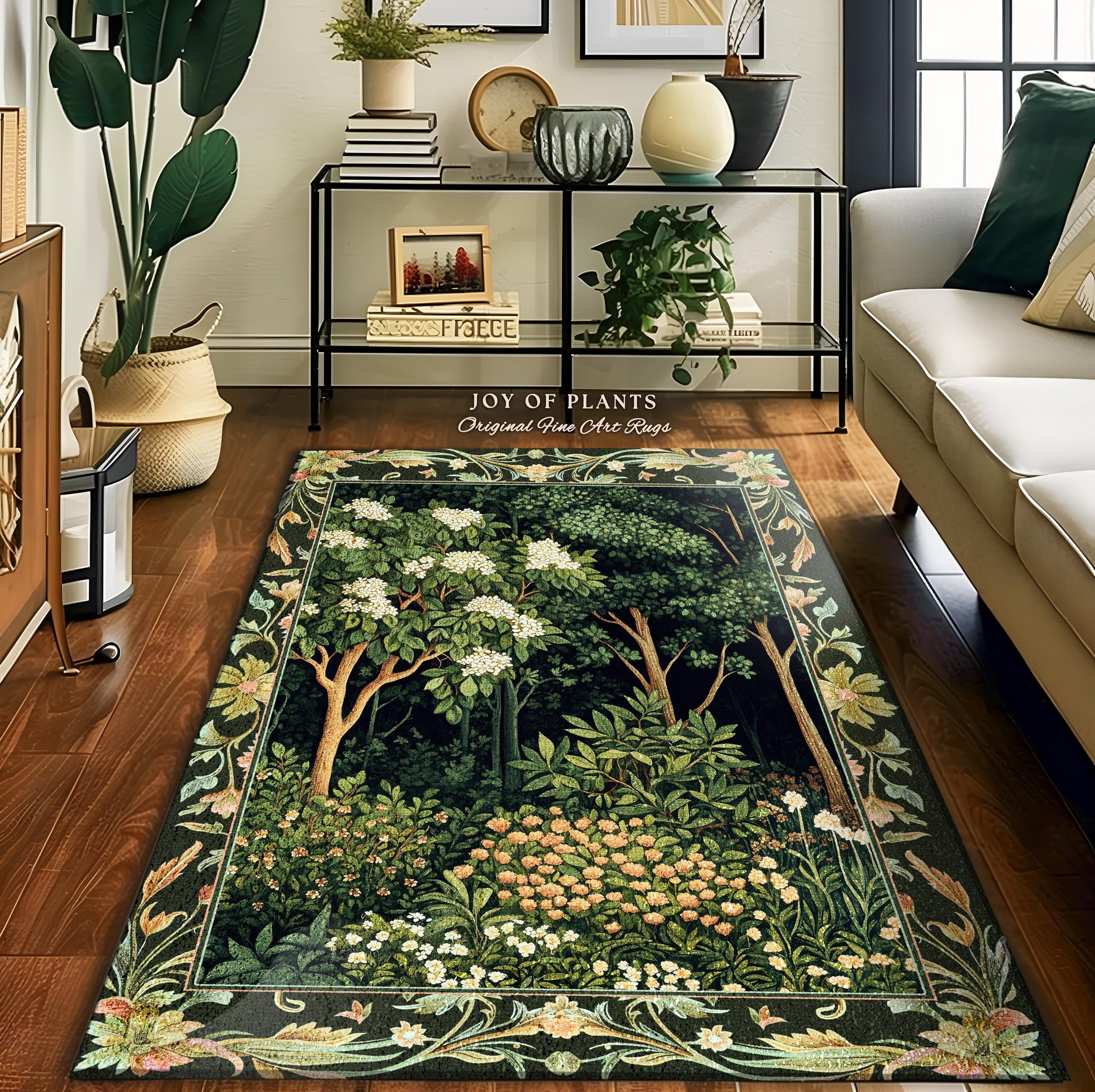 Emerald Green Medieval Tree Area Rug | Magical Woodland Cottagecore Aesthetic Nature Lover Book Nook Bedroom Olive Green Decor Bohemian Cute