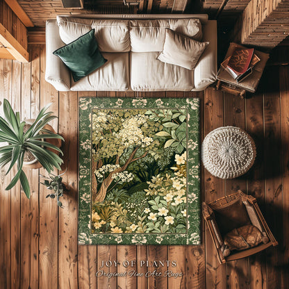 Soft Aesthetics Folklore Area Rug | Fairy Inspired Bedroom Cozy Cottagecore Room Decor Ethereal Nature Aesthetic Sage Green Indie Accent Rug