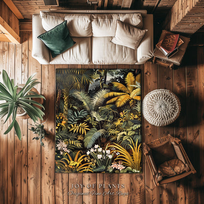 Earthy Colors Tropical Leaves Area Rug | Jungle Theme Bedroom Decor Whimsical Botanical Living Room Forest Floor Abstract House Plant Rug |