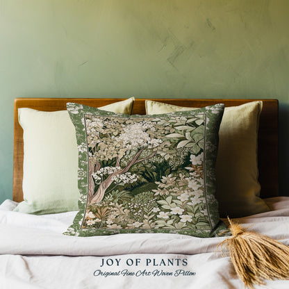 Soft Aesthetics Folklore Throw Pillow | Fairy Inspired Bedroom Cozy Cottagecore Room Decor Ethereal Nature Aesthetic Sage Green Indie Pillow