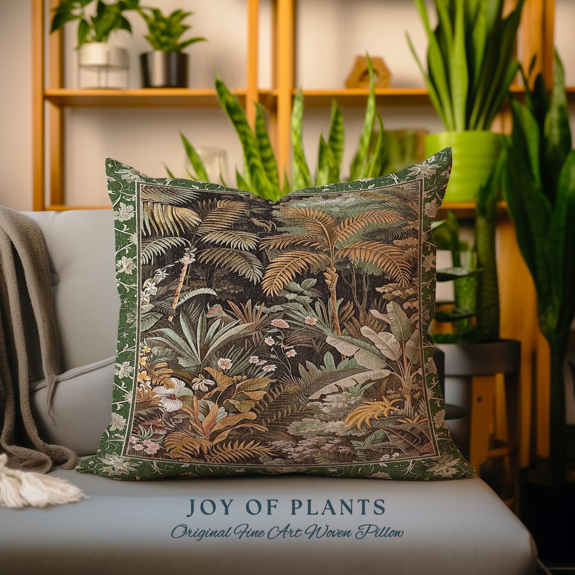 Maximalist Botanical Jungle Throw Pillow | Exotic Leaf Tropical Nature Theme Bedroom Decor Vintage Elegance Living Room Forest Cushion |