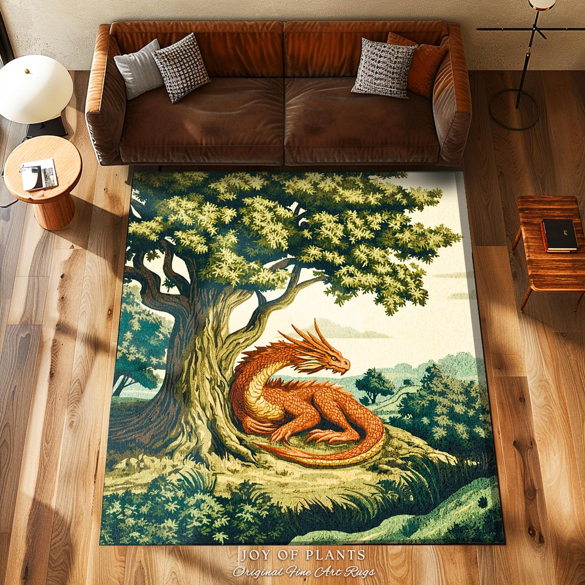 Antique Aesthetic Dragon Rug Rustic Woodland Fairytale Farmhouse Decor | Whimsical Fantasy Medieval Art Forestcore Goblincore Home Accent