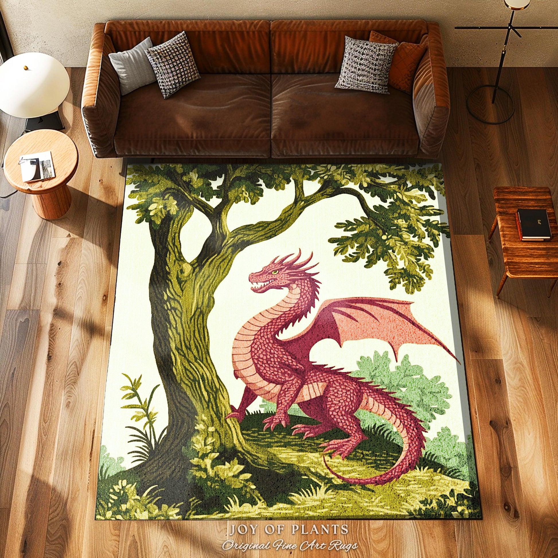 Pastoral Dragon Rug Light Academia Inspired Woodland Cottagecore Goblincore, Rustic Folklore Home Decor Forestcore Medieval Aesthetic Art