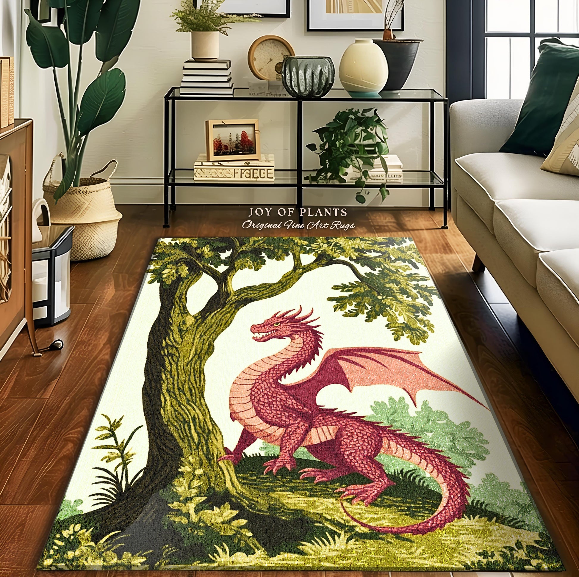 Pastoral Dragon Rug Light Academia Inspired Woodland Cottagecore Goblincore, Rustic Folklore Home Decor Forestcore Medieval Aesthetic Art