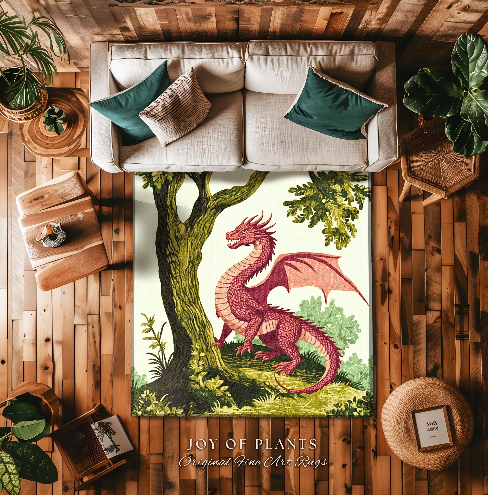 Pastoral Dragon Rug Light Academia Inspired Woodland Cottagecore Goblincore, Rustic Folklore Home Decor Forestcore Medieval Aesthetic Art