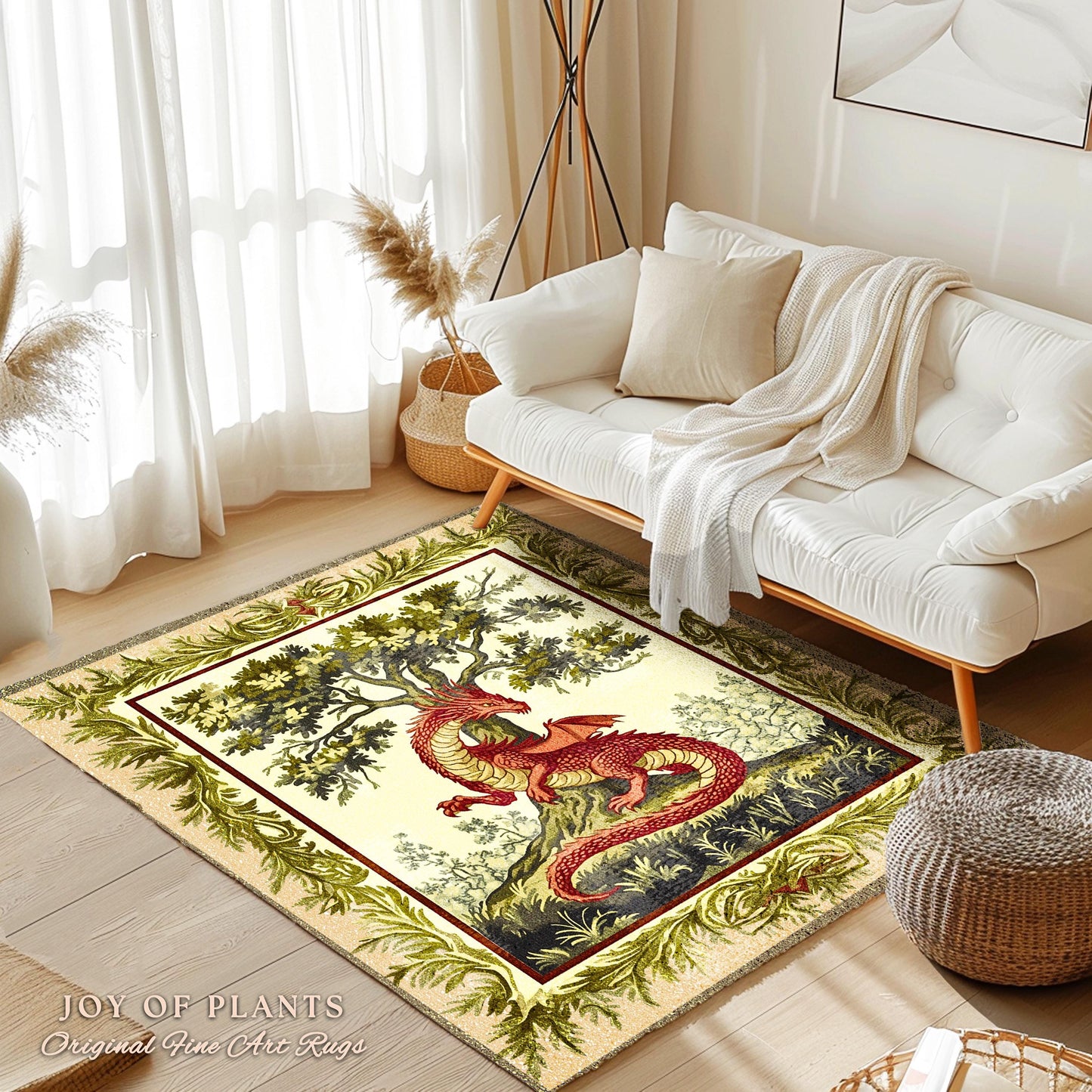 Light Academia Dragon Rug Whimsical Woodland Goblincore French Country Cottagecore, Magical Mythical Creature Decor Rustic Whimsigothic Home