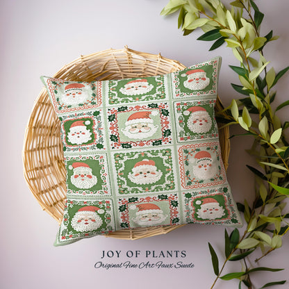 Pastel Christmas Santa Claus Blanket Soft Cottagecore Holiday Pillow Vintage Mint Green Retro Tapestry Cushion Cozy Festive Winter Art Decor