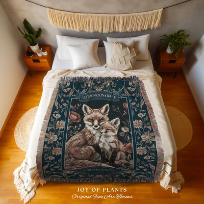 To the Moon & Back Custom Fox Parent Child Blanket Cozy Woodland Throw Personalized Nostalgic Cottagecore Sentimental Gift for Dad or Mom