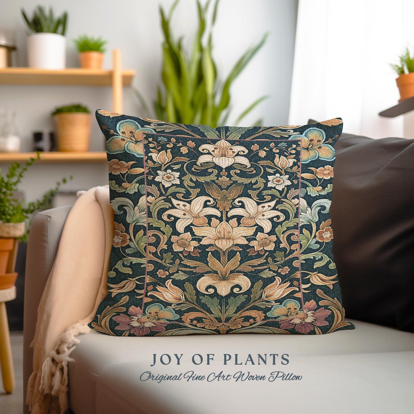 Rustic Farmhouse Floral Pillow Country Cottage Charm | Soft Cottagecore Botanical Elegance Vintage Boho Flower Pattern Morris Style Cushion