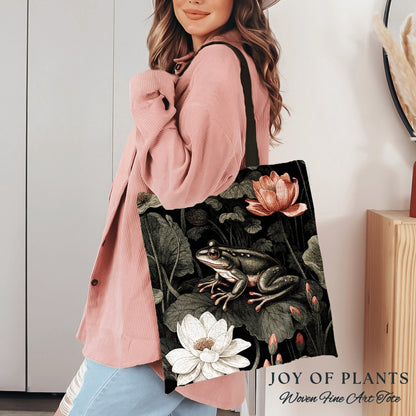 Frog Bag Boho Satchel Woven Tote | Botanical William Morris Inspired Bag Forestcore Style Maximalist Decor Fairycore Tote