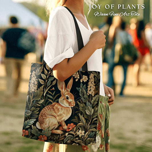 Cottagecore Rabbit Tote | Botanical Morris Inspired Satchel Forestcore Maximalist Tapestry Tote Cottagecore Rabbit Aesthetic Fairycore Bag