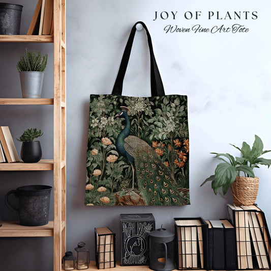 Peacock Cottagecore Morris Tote | William Morris Inspired Tote Bag Cottagecore Satchel Maximalist Tapestry Tote Botanical Fairy Grunge Bag |