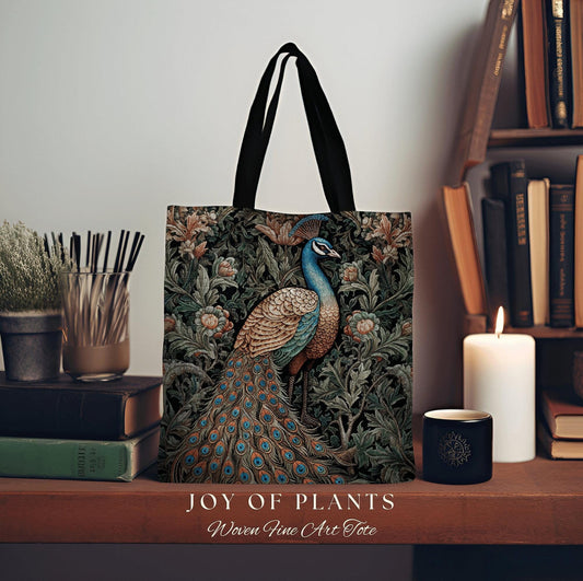 Woven Peacock Cottagecore Satchel | William Morris Inspired Tote Bag Forestcore Satchel Maximalist Tapestry Tote Botanical Fairy Grunge Bag