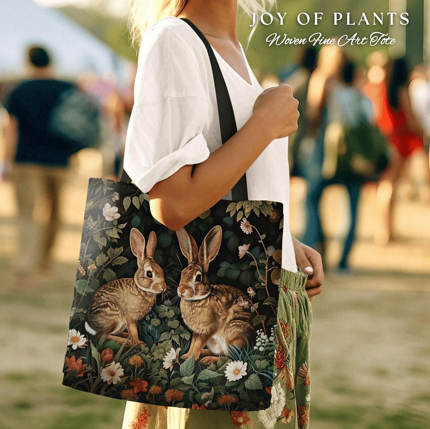 Cottontail Bunnies Spring Tote | Botanical Inspired Satchel Forestcore Maximalist Tapestry Tote Cottagecore Rabbit Aesthetic Fairycore Bag