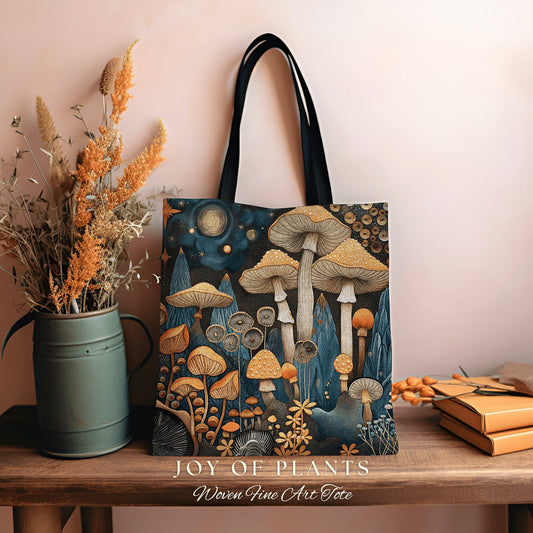 Maximalist Mushroom Aesthetic Bag | Ethereal Gift for Witch Fairy Mystical Bag Woven Dark Cottagecore Satchel Mycology Gift for Forager