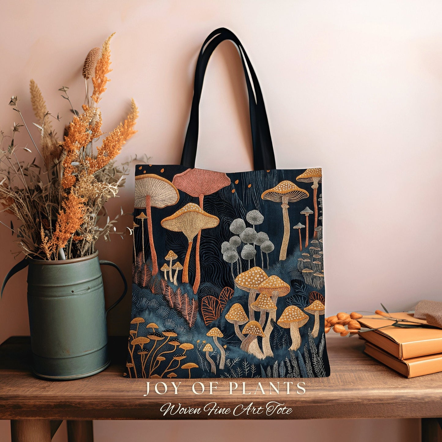 Dark Academia Tapestry Tote | Ethereal Gift for Forager Fairy Core Mystical Bag Woven Cottagecore Satchel Mycology Gift for Mushroom Lover