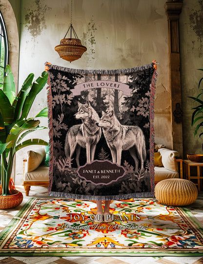 Mythic Wolf Couple PersonalizedTapestry Blanket | Folklore Wedding Anniversary Mr & Mrs Personalized Unique Cute Couple Gift for Newlyweds |