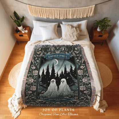 Ethereal Ghost Friends Woven Tapestry | Whimsical Best Friend Gift Kindred Spirits Personalized His and Hers Custom Ghost Couple Throw |