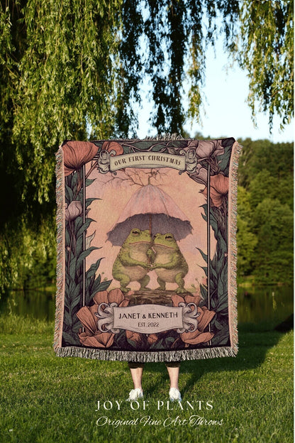 Woodland Tapestry Personalized | Anniversary Gift Custom Name Tapestry Frog Couple Blanket Woven | Cottagecore Wedding Gift For Couple Gift