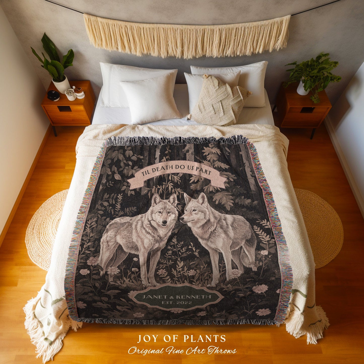 Wolf Spirit Animals Personalized Couple Blanket | Folklore Wedding Anniversary Mr & Mrs Personalized Unique Cute Couple Gift for Girlfriend