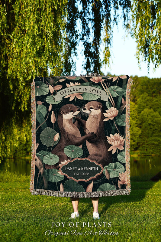 Adorable Otter Couple Personalized Throw | Woodland Wedding Anniversary Gift Custom Established Date Blanket 'Otterly in Love' Gift for Wife